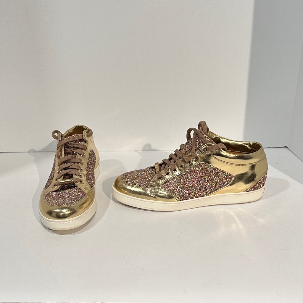 Jimmy Choo "Miami" Gold Glitter Sneakers
